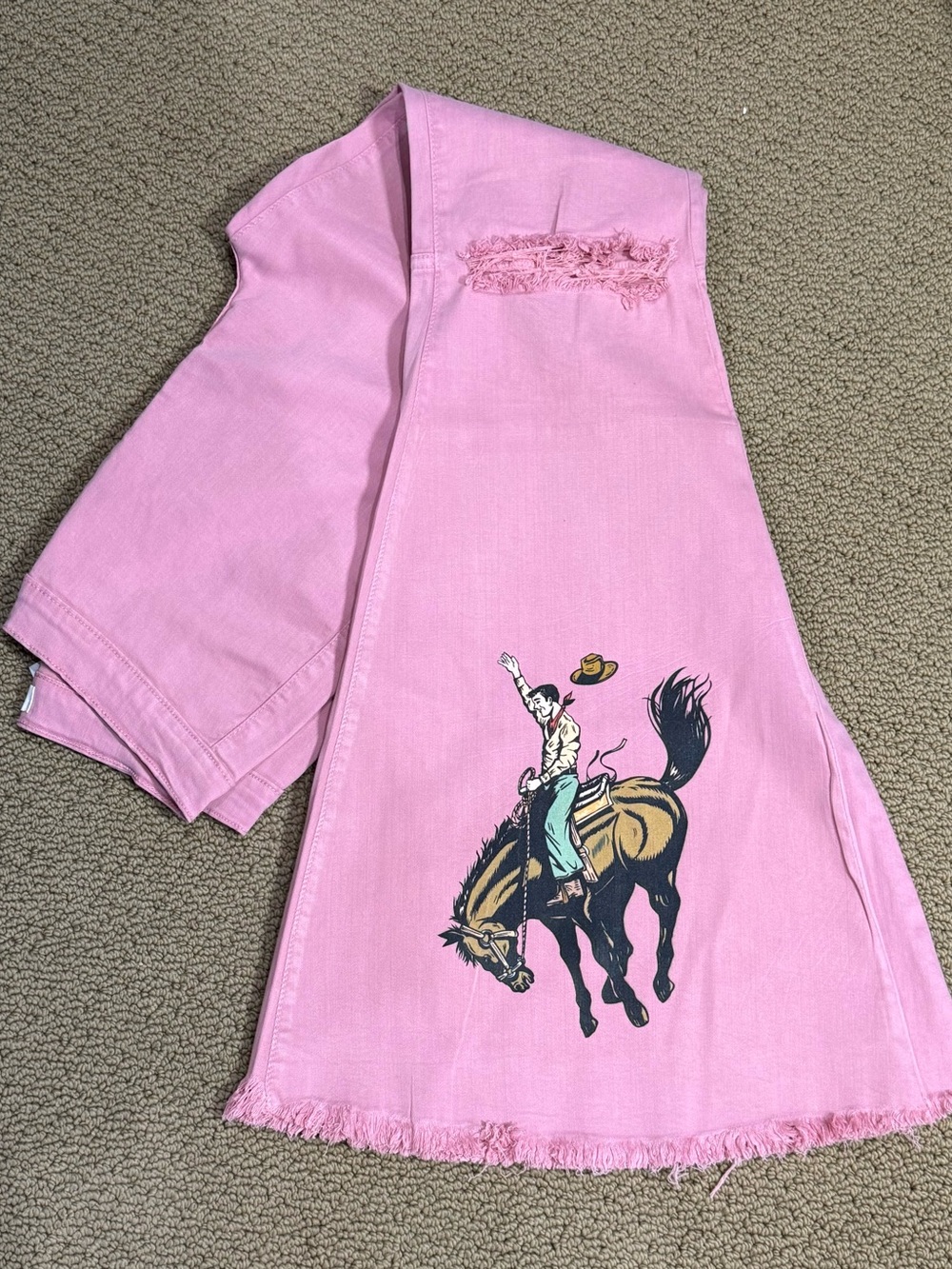 Pink Western Graphic bell bottoms with Bucking Bronco pink distressed size 15